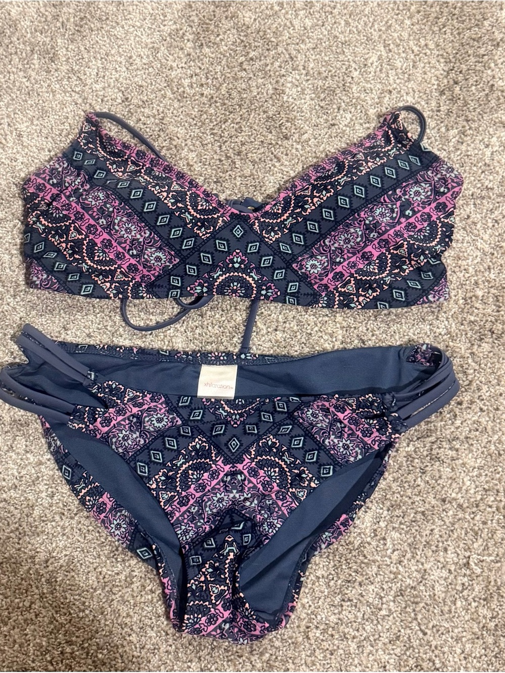 Xhilaration Navy and Pink Paisley Two-Piece Bikini